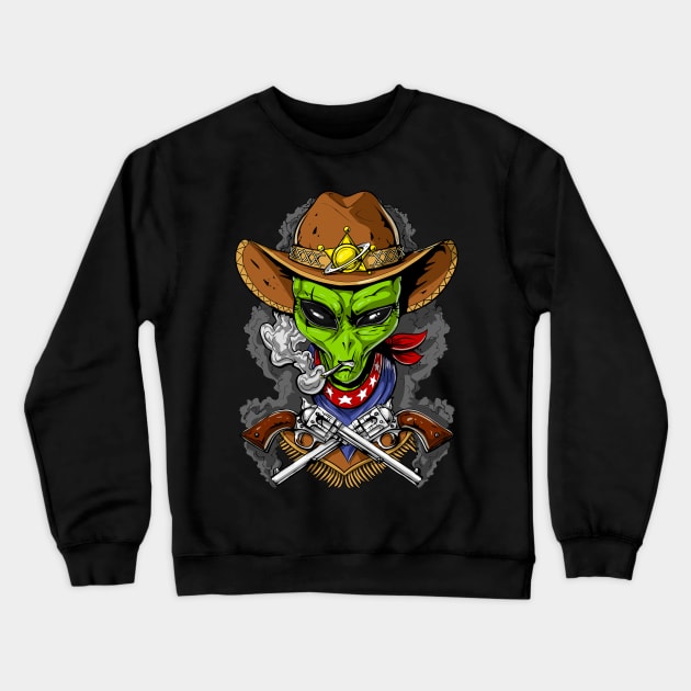 Space Alien Cowboy Crewneck Sweatshirt by underheaven